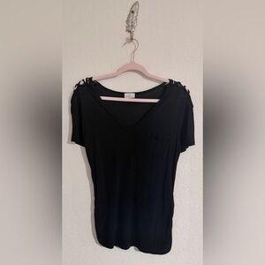 Black V-Neck Women's Top